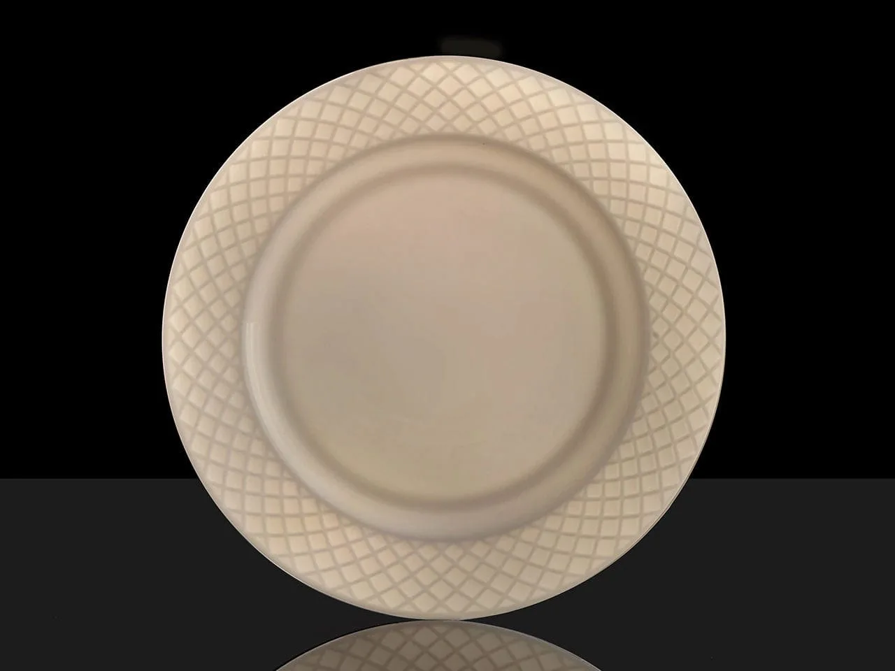 Mikasa photograph highlighting the lattice texture and translucent appearance of a Trellis White plate